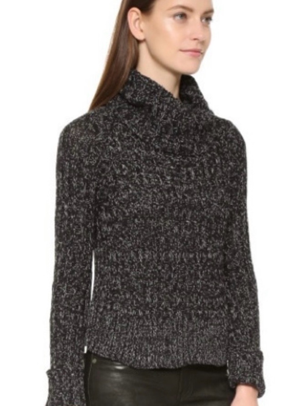 Free People Black White Marled Cable Knit Cropped Turtleneck Sweater Size S - Picture 4 of 10
